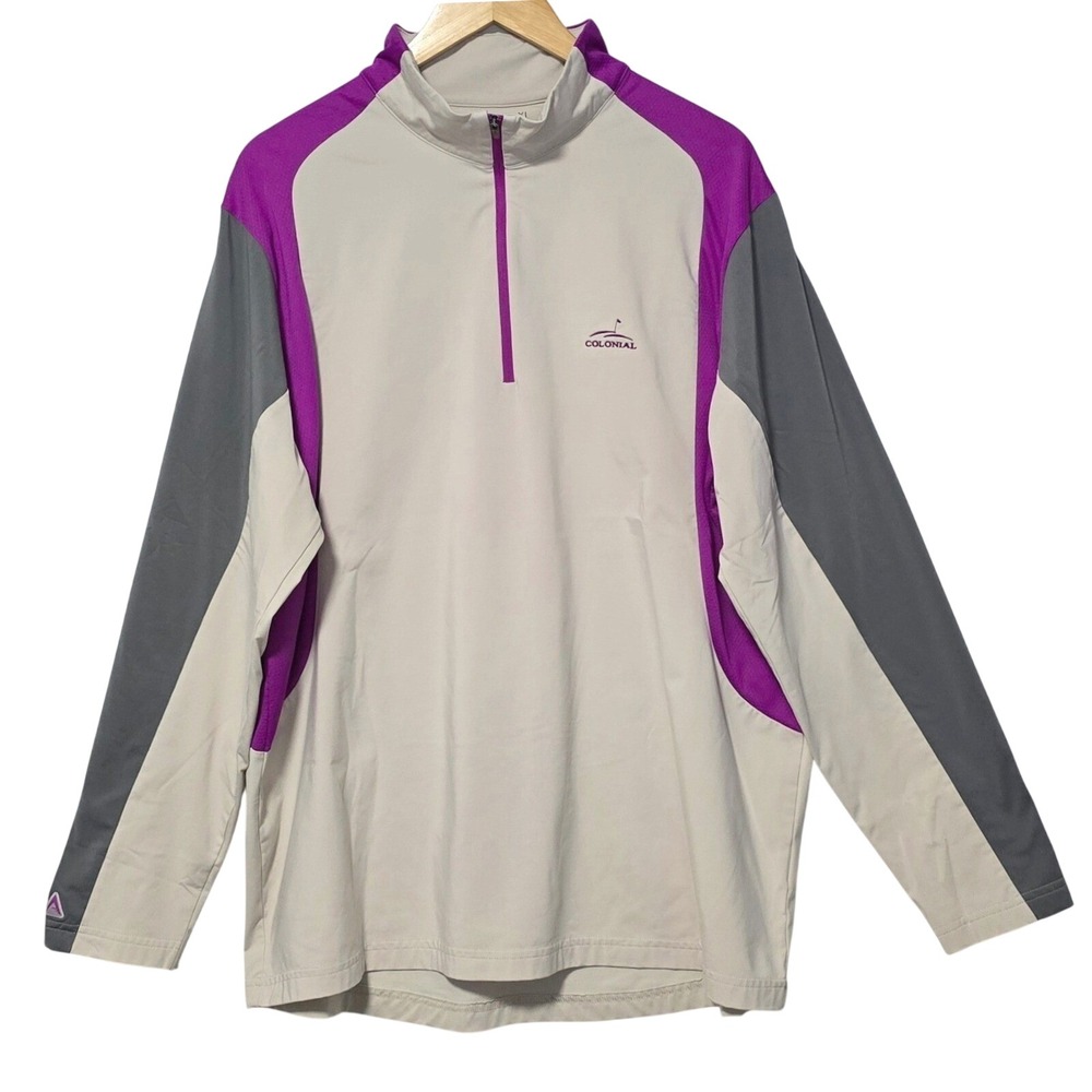 Antigua Desert Dry‎ Mens XL Golf Quarter Zip Pullover Grey Purple Performance